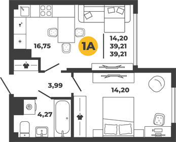 Квартира 39,2 м², 1-комнатная - изображение 1