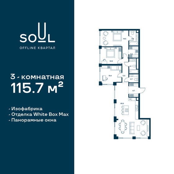 115,7 м², 3-комнатная квартира 54 992 208 ₽ - изображение 1