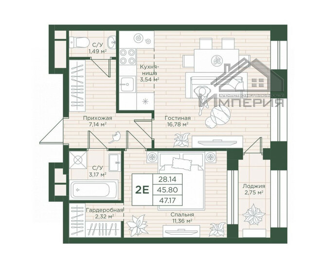 48 м², 2-комнатная квартира 15 700 000 ₽ - изображение 34