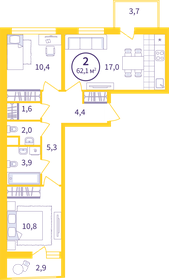 Квартира 58 м², 2-комнатная - изображение 1