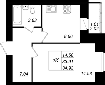 34,9 м², 1-комнатная квартира 5 590 000 ₽ - изображение 9
