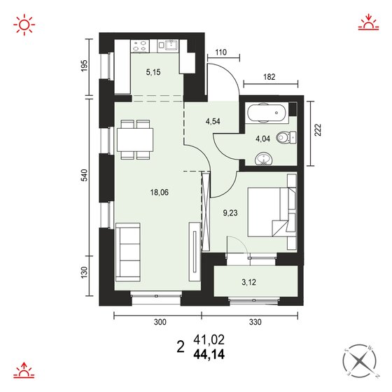 44,1 м², 2-комнатная квартира 7 086 000 ₽ - изображение 1