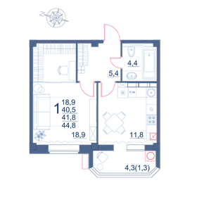 44,7 м², 1-комнатная квартира 5 750 000 ₽ - изображение 14