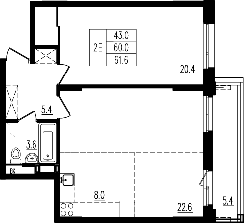61,6 м², 1-комнатная квартира 8 809 416 ₽ - изображение 1