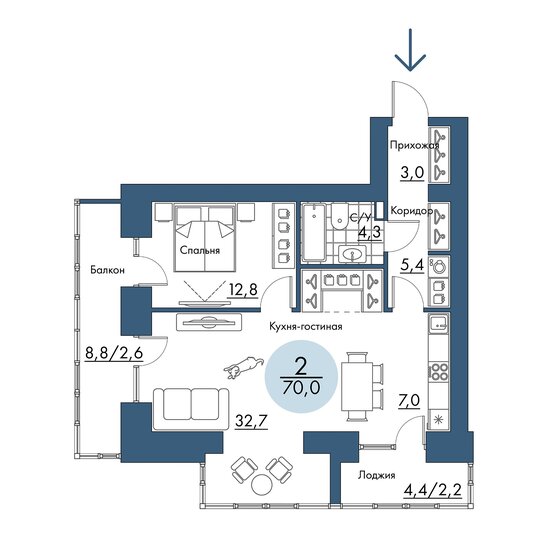 70 м², 2-комнатная квартира 11 830 000 ₽ - изображение 1