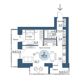 Квартира 70 м², 2-комнатная - изображение 1