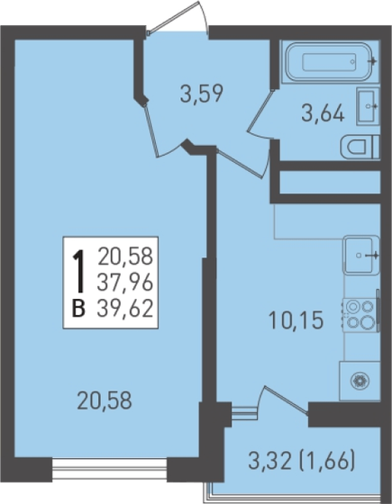 39,6 м², 1-комнатная квартира 4 992 120 ₽ - изображение 1