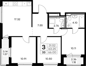 Квартира 66 м², 3-комнатная - изображение 1