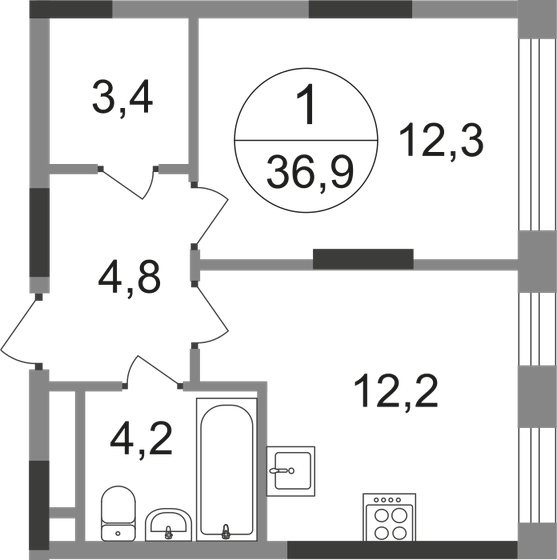 36,9 м², 1-комнатная квартира 10 494 259 ₽ - изображение 1