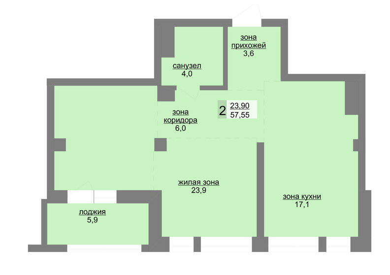 57,6 м², 2-комнатная квартира 11 107 150 ₽ - изображение 1