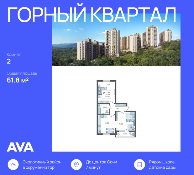 61,8 м², 2-комнатная квартира 16 407 900 ₽ - изображение 31