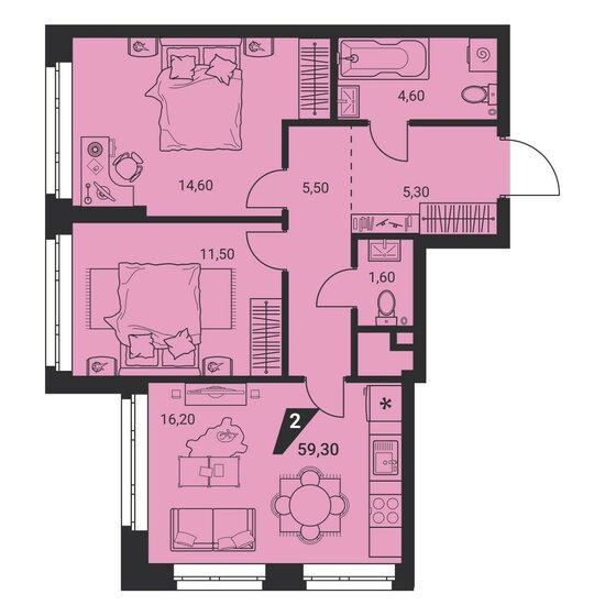 59,3 м², 2-комнатная квартира 8 376 701 ₽ - изображение 32