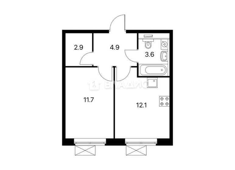 35,2 м², 1-комнатная квартира 12 300 000 ₽ - изображение 1
