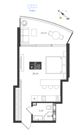 Квартира 42,4 м², студия - изображение 1