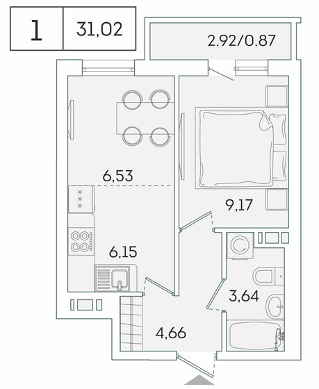 31 м², 1-комнатная квартира 5 120 664 ₽ - изображение 1