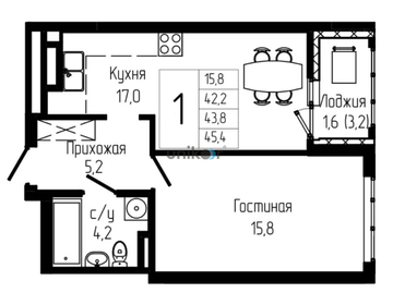 Квартира 43,8 м², 1-комнатная - изображение 4