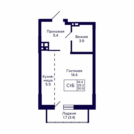 30,9 м², квартира-студия 4 670 000 ₽ - изображение 1