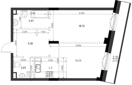 Квартира 60,8 м², 2-комнатная - изображение 1