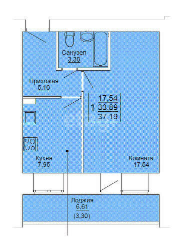 37 м², 1-комнатная квартира 4 085 000 ₽ - изображение 1