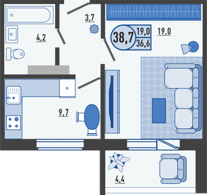 Квартира 38,7 м², 1-комнатная - изображение 1