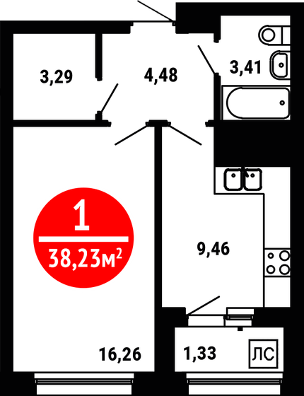 38,2 м², 1-комнатная квартира 4 969 900 ₽ - изображение 1