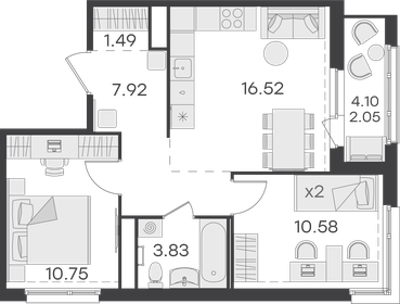 Квартира 53,1 м², 2-комнатная - изображение 1