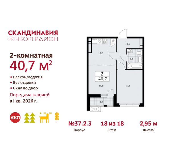 40,7 м², 2-комнатная квартира 12 405 506 ₽ - изображение 33