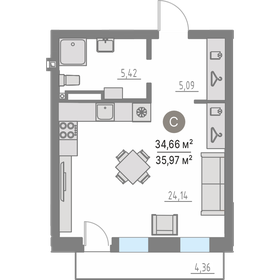 34,2 м², квартира-студия 4 500 000 ₽ - изображение 5