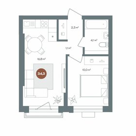 Квартира 34,3 м², 2-комнатная - изображение 1