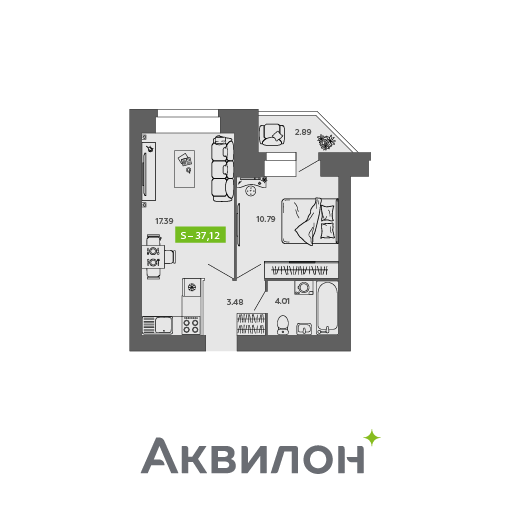 37,1 м², 1-комнатная квартира 4 618 501 ₽ - изображение 1