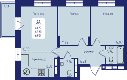 Квартира 63,5 м², 3-комнатная - изображение 1