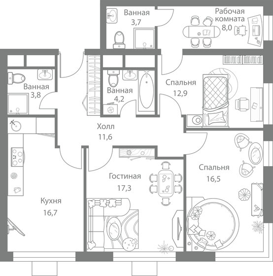 94,7 м², 3-комнатная квартира 28 533 110 ₽ - изображение 1