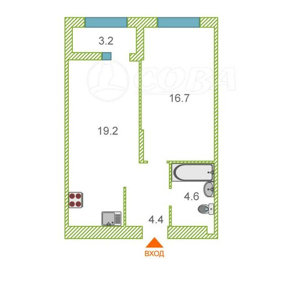 45 м², 1-комнатная квартира 5 000 000 ₽ - изображение 1