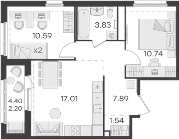 56,5 м², 2-комнатная квартира 10 829 999 ₽ - изображение 77