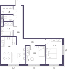 Квартира 71,7 м², 2-комнатная - изображение 1