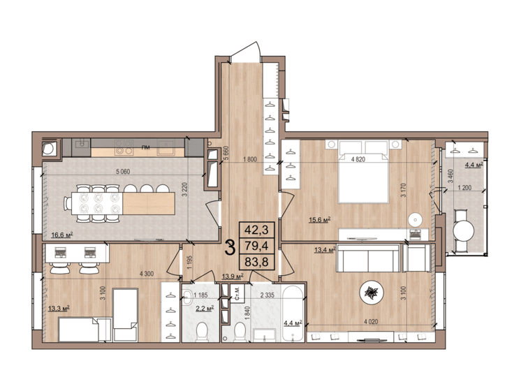 83,8 м², 3-комнатная квартира 7 466 400 ₽ - изображение 23