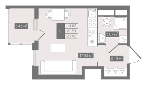 23 м², квартира-студия 13 564 282 ₽ - изображение 19