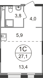 27,1 м², квартира-студия 8 182 590 ₽ - изображение 1