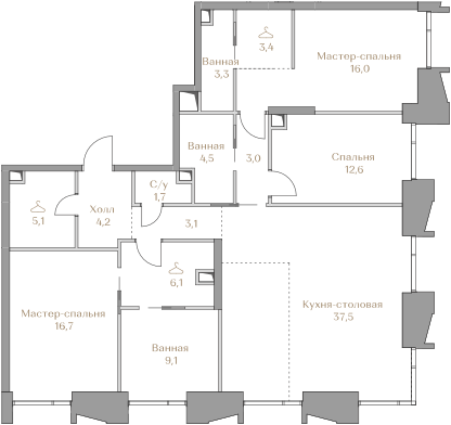 126,3 м², 3-комнатная квартира 133 990 000 ₽ - изображение 1