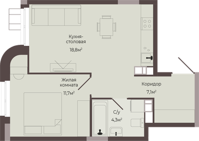 Квартира 41,9 м², 1-комнатная - изображение 1