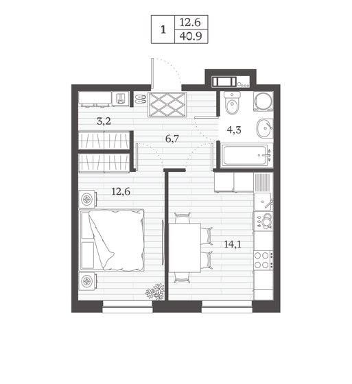 40,9 м², 1-комнатная квартира 6 116 882 ₽ - изображение 1