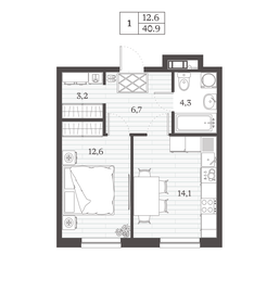 41 м², 1-комнатная квартира 2 500 ₽ в сутки - изображение 40