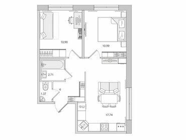 Квартира 49,8 м², 2-комнатная - изображение 1