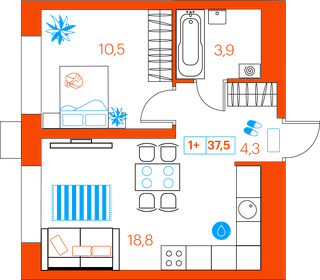 37,5 м², 1-комнатная квартира 5 090 000 ₽ - изображение 14