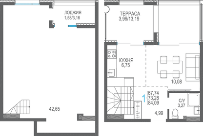 Квартира 73,3 м², 1-комнатная - изображение 1