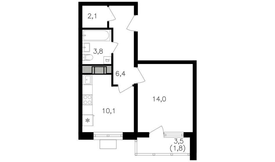 39,2 м², 1-комнатная квартира 17 836 000 ₽ - изображение 1