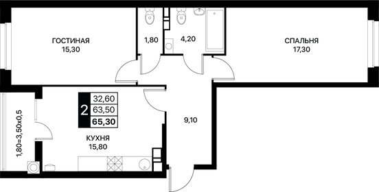 65,3 м², 2-комнатная квартира 7 574 800 ₽ - изображение 17