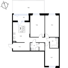 Квартира 91,7 м², 3-комнатная - изображение 2