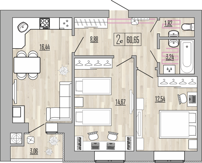 60,7 м², 2-комнатная квартира 4 493 120 ₽ - изображение 1