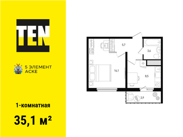 35,4 м², 1-комнатная квартира 5 040 960 ₽ - изображение 11